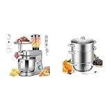 VIVOHOME Silver 6 in 1 Stand Mixer with 8.5 Quart Bowl and Meat Grinder Blender Pasta Maker Attachments and Stainless Steel 9.3QT Steam Juicer