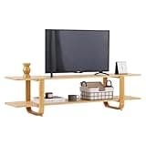 Welnow Low Bamboo TV Stand for Up to 65 Inch, Small Mid Century Modern Entertainment Center with 2-Tier Open Shelves, Natural Media Console Table for Living Room, Bedroom