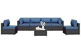 7 Pieces Outdoor Patio Sectional Sofa Couch, Wicker Furniture Patio Conversation Sets with Washable Cushions & Coffee Table for Garden, Poolside, Backyard