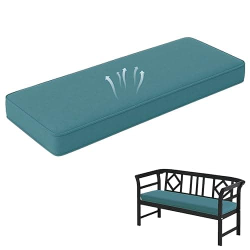 Chenille Window Seat Cushion 36x17 In, 3" Thick Bench Cushions for Indoor Furniture, Non-Slip Indoor Bench Cushion with Ties & Zipper, Rectangle Seat Cushions for Dining, Piano, Bay Window, Blue Green