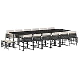 Kaorsrow 17-Piece 16-Person Outdoor Patio Dining Set with Cushions, Large 130 Inch Rectangular Tempered Glass Table and Foldable Rattan Chairs for Garden and Backyard, Black and Cream