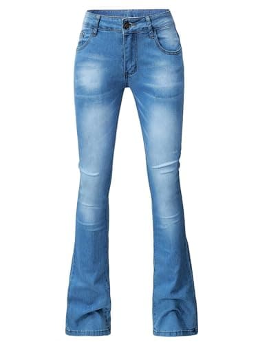 Generic Andongnywell Women's Flare Bell Bottom Jeans High Waisted Wide Leg Bootcut Jeans Classic Stretchy Denim Pants with Pockets Light Blue, XX-Large