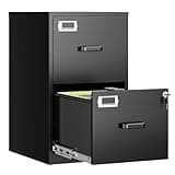 AFAIF 2 Drawer File Cabinet with Lock, Metal Filing Cabinets for Home Office, Vertical Small Caninet for Home Office, Black Steel Narrow Two Drawer File Cabnet for Letter/File Box- Assembly Required