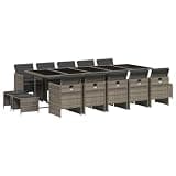 PHGTYUK 15 Piece Patio Dining Set with Cushions, Gray Poly Rattan Outdoor Furniture Set with Folding Chairs and Tempered Glass Table