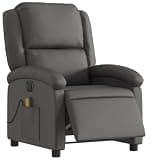 UERNGFTKM Electric Recliner Chair Gray Real Leather with Side Pocket, 135 Degree Tilt Power Reclining Armchair, Comfortable Electric Armchair with Thick Padded Seat and Wood Metal Frame