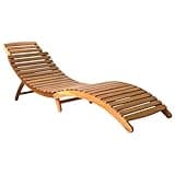 KPOTUERTU Solid Acacia Wood Patio Sun Lounger with Cushion, Foldable Outdoor Lounge Bed with Head Pillow and Slatted Design for Garden, Pool, Balcony
