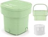 Mini Folding Washing Machine, Portable Washing Machine with Drain Basket, Split Type, 18L Large Capacity for Families, Camping, Bedrooms and Other Environments, Green,2