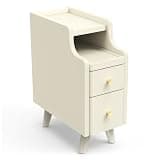 Modern Solid Wood Bedside Table with 2 Drawers,7.8" Ultra Narrow Slim Night Stand for Small Spaces,End Side Table for Bedroom,Dorm nightstand,Fully Assembled Body (1, White)