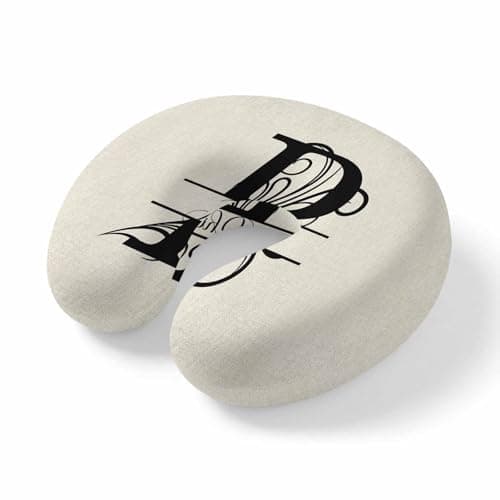 Letter P Travel Neck Pillow Memory Foam,Hand Neck Support Airplane Pillow for Traveling Bed Car Office Home,Monogram Words Portable Flight Pillows with Removable & Washable Cover