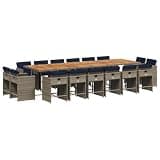 Makastle 17 Piece Patio Dining Set in Gray with Navy Blue Cushions, 129.9" x 41.7" x 28.7", Rectangular, Assembly Required