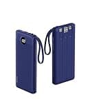 VRURC Portable Charger for iPhone, USB C Power Bank 10000mAh, Slim Travel Battery Pack Built in Cables & Lanyard, 5 Output 2 Input Portable Phone Charger for iPhone 17 16 15 14 13, Samsung-Navy
