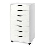 TUSY 7 Drawer Storage Organizer on Wheels, Mobile File Cabinet with Locking Casters, Tall Chest of Drawers for Home Office, White Rolling Storage Drawers for Office Supplies