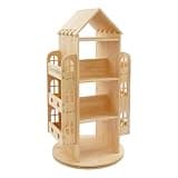 360° Rotating Bookshelf for Kids, Castle-Shaped Pine Wood Children's Bookcase, 4-Tier Floor Standing Storage Rack with 23″ Square Base – Durable & Stable Display Stand