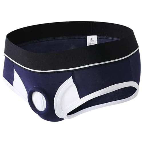 CHXLQQX Mens Sexy Hollow Out Lingerie Briefs Low Rise Stretchy Slim Fit Pouch Breathable Exotic Open Front Thong Nightwear Navy