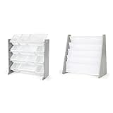 Humble Crew Kids Toy Organizer, Toddler, Grey/White & Crew Kids Book Rack Storage Bookshelf, Grey/White