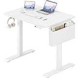 KLUVIS White Electric Standing Desk - 32 Inch Small Adjustable Height Stand up Desk for Writing Study Work, Mini Sit to Stand Desks Workstation for Small Space Adult Boys Girls Bedroom Home Office