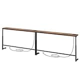 Kitstorack 94.5" Extra Long Behind Couch Table, Adjustable Height Narrow Console Table with 2 Power Strips, Split Design for Separate Wall Use, Anti-Scratch Tip, Rustic Brown for Living Room