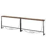 Kitstorack 94.5" Extra Long Behind Couch Table, Adjustable Height Narrow Console Table with 2 Power Strips, Split Design for Separate Wall Use, Anti-Scratch Tip, Rustic Brown for Living Room