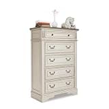 Signature Design by Ashley Realyn French Country 5 Drawer Chest, Tipover Restraint Device, 2-tone Finish, Wood, 40.13" W x 18.13" D x 58.13" H, Chipped White