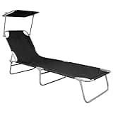 POUFGDR Folding Sun Lounger with Adjustable Canopy, Black Aluminum Frame Patio Sunbed for Outdoor Garden Beach Poolside, 242.5 lb Capacity