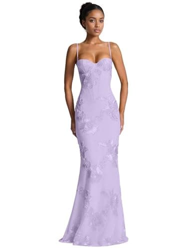 Spaghetti Straps Mermaid Prom Dress 2026 Long Floral Embroidery Corset Formal Evening Gowns Lilac