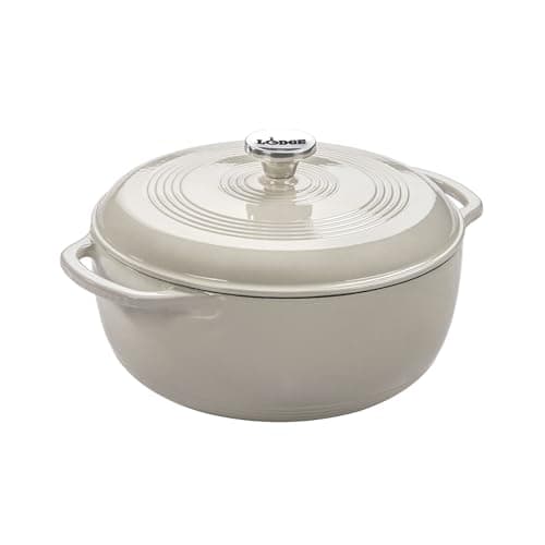 Lodge Essential Enamel Cast Iron Dutch Oven 6 Quarts - Perfect for Bread Baking, Braising, Marinating & Slow Cooking, Features Moisture-Sealing Lid & Dual Handles, Kitchen Essentials, Oyster White