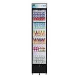 Pemberly Row Slim Commercial Merchandiser Refrigerator, 17" Width, 7 Cu. Ft. Capacity, Black Finish, Double-Paned Glass Door, Adjustable Shelves, LED Temperature Display, Freestanding Cooler for Cafes