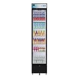 Pemberly Row Slim Commercial Merchandiser Refrigerator, 17" Width, 7 Cu. Ft. Capacity, Black Finish, Double-Paned Glass Door, Adjustable Shelves, LED Temperature Display, Freestanding Cooler for Cafes