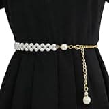 GlamSavvyFZ Women’s White Pearl Style Waist Chain Belt, 100cm Decorative Belt for Dress, Adjustable Metal Waist Chain for Women Fashion, Pearl Belt for Formal Dress and Casual Wear