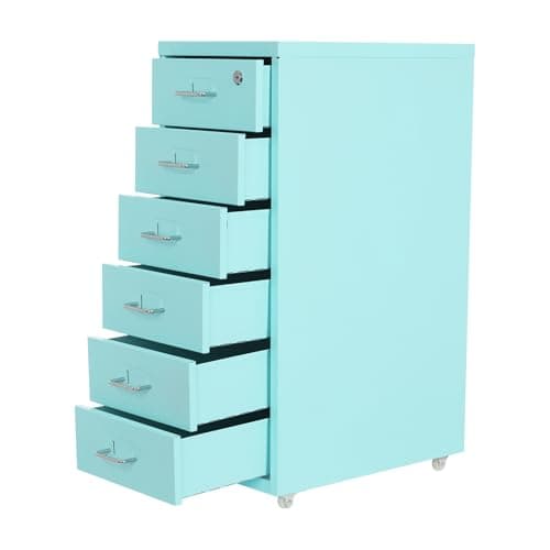 AYLYOTOY 6-Drawer Vertical File Cabinet with Lock, Metal Mobile Underdesk Storage Cabinet, Office Filing Cabinets with Wheel fits Legal/Letter/A4/F4 for Home Office, 11 * 16 * 27in (Blue)