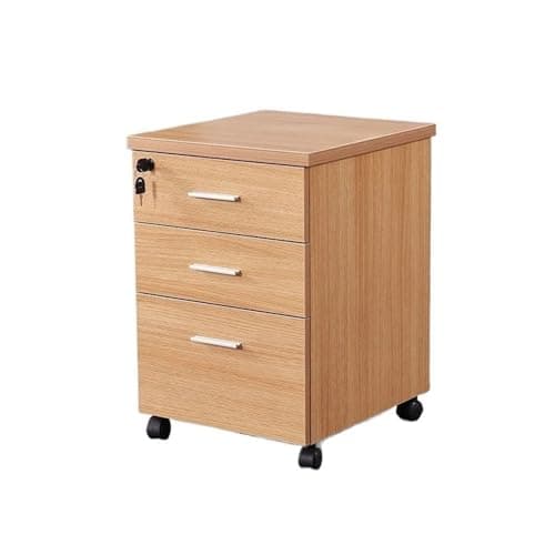 Ronghw0607 Wooden Floor-to-Ceiling Mobile File Cabinet Simple Modern Storage Short with Lock Three Drawers Space-Saving(Natural)