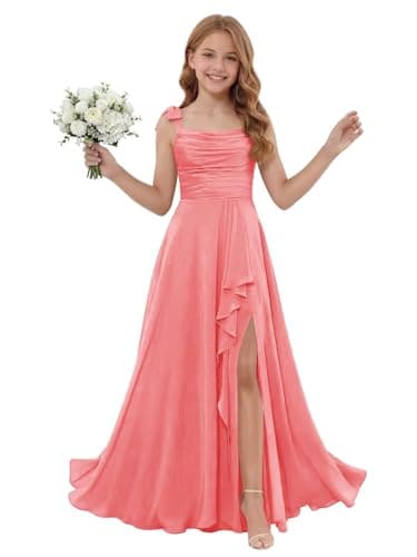 ZCOEXSO Jr Bridesmaid Dress Coral Spaghetti Strap Junior Pageant Dress for Girl Party Dress Homecoming Dress for Teens US16