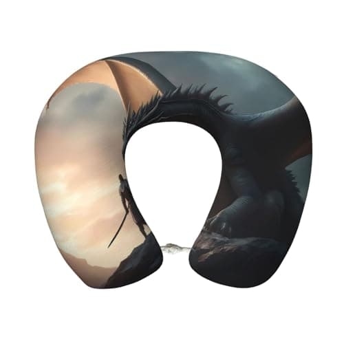 Hekroxu Swordsman Cool Dragon Print Travel Pillow Pure Memory Foam Neck Pillow Airplane for Traveling,Car, Train,Napping,Traveling,Washable Cover