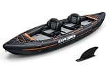 SAFECASTLE 12'6" Explorer 2-Person Inflatable Kayak | Adaptive Tandem Watercraft with High-Back Padded Seats | Rigid Drop-Stitch Floor, Removable Skeg Tracking Fin & Gear Tracks | Orange/Black
