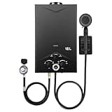 Tankless Water Heater 4.74GPM 18L Outdoor Portable GasHot Water Heater Instant Propane Water Heater with Digital Display Multi-Protection for Camping Trips Boat Cabins, Black