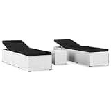 KMUNGDWG Patio Chaise Lounge with Side Table, White PE Rattan Sun Lounger Set, 3 Piece Poly Rattan Sun Loungers with Tea Table
