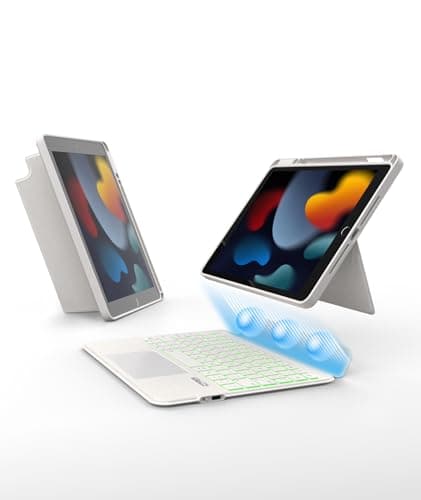EIP Bluetooth Keyboard Case for iPad 10.2 inch (7th/8th/9th Gen) & iPad Air 10.5 inch (3rd Gen), 10.2 "Magnetic Detachable Cover with Trackpad, 7-Color Backlit Keys, Slim Protective Smart Case-White