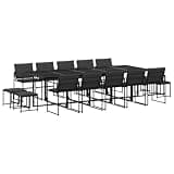 PHGTYUK 15 Piece Patio Dining Set with Cushions Black Textilene, Outdoor Dining Set with Foldable Chairs and Tempered Glass Table