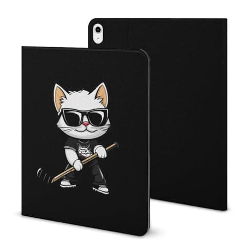 Ice Hockey Cat Player Stick Tablet Case with Pen Holder Non-Slip Protective Cover Compatible for IPAD 2020 AIR 4 (10.9in)