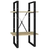 Benzara Tusha Wall Bookcase with 2 Open Shelves, Beige Wood, Black Metal