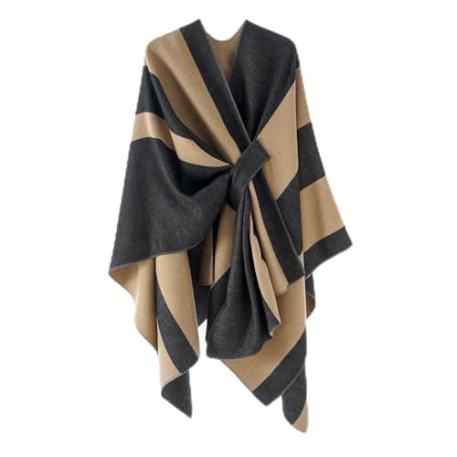 Kcuskl Women's Shawl Wraps Poncho Elegant Soft Capes Open Front Poncho Oversized Sweater Cardigan for Fall Winter(Beige)