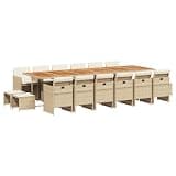 YUOGHRTFE 17-Piece Garden Dining Set with Oiled Acacia Wood Table and Beige Cushions, Rectangular Outdoor Dining Table for 16 Guests, Foldable Chairs with PE Rattan and Steel Frame