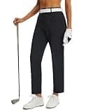 baleaf Women's Golf Pants 27 Inch Straight Leg Stretch Work Travel Pant with Pockets Dressy Bussiness Casual Slacks UPF 50+ Black M
