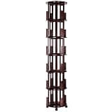 XEVALDRIC 6 Tier Bamboo Round Revolving Vertical Book Shelf Revolving 360 Book Shelf Storage Round Carousel for Small Space Home Office Living Room