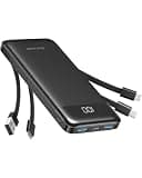 charmast 10000mAh Portable Charger,Built-in 4 Cables,6 Outputs/3 Inputs,3A Fast Charging,Compatible with iPhone,iPad,Samsung,Pixel,LG