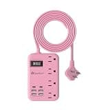 6 USB(2 USB C) Pink Extension Cord- 5Ft Travel Power Strip with 24W USB Charging Station and 4 Outlets, Pink Desk Accessories with Surge Protector for Cute Kawaii Gifts College Dorm Desk
