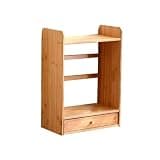 WANGHAI2024M Bookcases Tabletop Bookshelf with Fence and Drawer Bamboo Storag Rack for Office Home