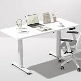 Veken 47.2 Inch Electric Standing Desk, Height Adjustable Sit Stand Up, Wood Desktop, Work Home Office Computer PC Desks, Gaming Writing Study Bedroom Rising Table, Tall Standup Workstation, White