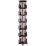 6 Tier Bamboo Rotating Bookshelf on Wheels 360 Spinning Book Shelf Tower Round Revolving Bookcase Organizer Rolling Bookshelves for Small Space Corner Bedroom Office