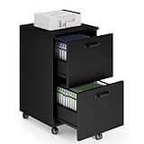 Sweetcrispy 2 Drawer Filing Cabinet Black, Rolling Wood File Cabinets, Home Office Organizer, Under Desk Storage Lockable Wheels, Printer Stand, Storage Cabinet, Black